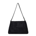 Fashionable black PU leather crossbody bag with square embossed pattern and chain strap - Black