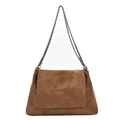 Chic brown quilted faux leather shoulder bag with elegant metal chain strap design - Brown