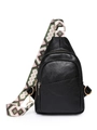 Borsa a tracolla classica in pelle PU nera con tracolla etnica intrecciata colorata - Nero