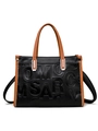 Bolso bandolera minimalista en negro y marrón con letras en relieve y cuero granulado - Amarillo