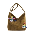 Winter crossbody bag in brown tweed with a pearl clasp and colorful plush charm detail - Green