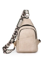 Borsa a tracolla beige in ecopelle con cinturino geometrico colorato e cerniera dorata - Cachi