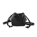 Fashionable black crocodile embossed PU leather bucket bag with golden metal hardware detail - Black