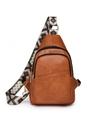 Borsa a tracolla in ecopelle marrone con ampia tracolla a motivi geometrici vintage - Marrone