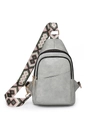 Borsa a tracolla in pelle PU grigio chiaro con cinturino in tessuto geometrico colorato - Grigio