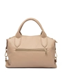 Minimalistische aprikosenfarbene Handtasche aus Leder mit Reißverschlusstasche hinten - Khaki