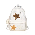 Minimalistischer beiger Canvas Rucksack mit bunten Plüschsternen und Elefantenanhänger - Weiß