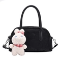 Elegante bolso Boston de cuero PU negro para mujer con un lindo colgante de conejo blanco - Con Colgante / Negro