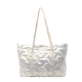 Borsa tote trapuntata bianco perlato con motivo a spina di pesce e manici in pelle - Bianco Sporco