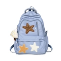 Hellblauer Canvas Rucksack mit Plüschsternen und einem niedlichen Pilzanhänger - Blau