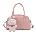 Bolso chic rosa claro de PU con amuleto de conejo de peluche y ganchos de metal plata - Con Colgante / Rosa