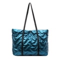 Borsa tote trapuntata blu pavone metallizzato con manici neri in ecopelle da donna - Blu