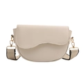 Borsa a sella chic bianco crema in PU con ampia tracolla e dettagli in metallo dorato - Bianco