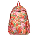 Waterproof red nylon backpack with traditional Chinese peony and phoenix patterns - Red