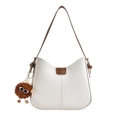White PU leather crescent hobo bag with brown shoulder strap and plush toy pendant - Off-white