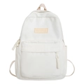 Minimalistische witte nylon rugzak met voorvak en leren logo voor de lentemode van 2024 - Wit