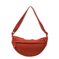Minimalist brick red nylon half-moon crossbody bag with adjustable wide strap and zipper - Orange