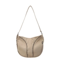 Beige crescent nylon crossbody bag with dual curved zippers and adjustable strap - Khaki