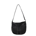 Modern black nylon crossbody bag featuring double vertical zippers and adjustable strap - Black