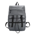 Mochila minimalista de cuero PU gris con tapa y hebillas negras para hombres y mujeres - Gris