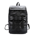 Mochila minimalista de cuero PU negro para hombres y mujeres con hebillas dobles - Negro