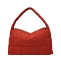 Bolso de hombro chic en lona roja acolchada con diseño de nube acolchada y cremallera - Naranja