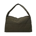 Bolso de hombro acolchado verde oliva para mujer con textura de lona moderna - Verde