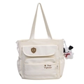 Borsa a tracolla in nylon bianco crema con motivo a stelle e ciondolo a forma di cane - Bianco