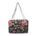 Borsa a tracolla vintage in tela nera con stampe di rose rosse e catene dorate - Nero