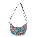Bolso bandolera de nailon en forma de media luna con diseño floral de rosas rojas - Verde