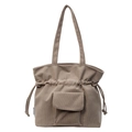 Borsa tote in velluto a coste kaki con coulisse laterali e tasca frontale - Grigio