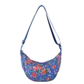 Bolso media luna de nailon azul con estampado floral rojo y correa ajustable - Azul