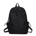 Minimalist black nylon backpack with vertical zipper and woven drawstring accents - Black