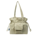 Bolso tote de pana beige con cierre de cordón y bolsillo delantero con solapa mujer - Verde