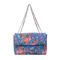 Borsa a tracolla in tela con motivi di peonia rossa e fenice verde vibrante - Blu