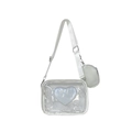 White transparent PVC crossbody bag set with silver heart patch and nylon strap - White