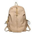 Minimalist beige nylon backpack with vertical zipper pocket and side drawstring pockets - Khaki