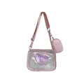 Pink transparent PVC crossbody handbag with heart mirror detail and mini coin pouch on strap - Pink