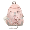 Roze waterdichte nylon rugzak voor dames met schattige sterhangers en borduurwerk - Roze
