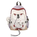 Kleurrijke nylon rugzak in lavendel, beige en steenrood met schattige cartoonpatronen - Paars