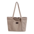 Minimalist khaki canvas tote bag with front pocket and durable double shoulder straps - Khaki