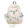 Minimalistische nylon schoolrugzak in beige en muntgroen met schattige pluche hanger - Wit