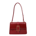 Sac à main élégant rouge motif crocodile avec boucle chaîne dorée et bandoulière longue - Rouge