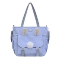 Borsa a tracolla chic in nylon lilla con orecchie di coniglio e pompon bianco morbido - Blu
