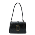 Sac à main chic en cuir de crocodile noir avec boucle de chaîne dorée élégante et moderne - Noir