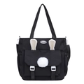 Borsa tote nera in nylon da donna con graziose orecchie di coniglio 3D e pompon bianco - Nero