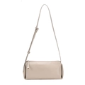Bolso bandolera cilíndrico minimalista de cuero PU beige con correa ajustable - Gris Tranquilo