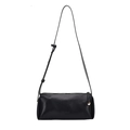 Bolso baguette chic de cuero PU negro con correa ajustable y detalles dorados - Negro