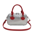 Bolso bandolera de PU plateado con asas rojas en contraste y correa ajustable - Plateado