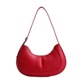 Minimalistische rote Halbmond-Tasche aus PU-Leder mit verstellbarer silberner Metallschnalle - Rot